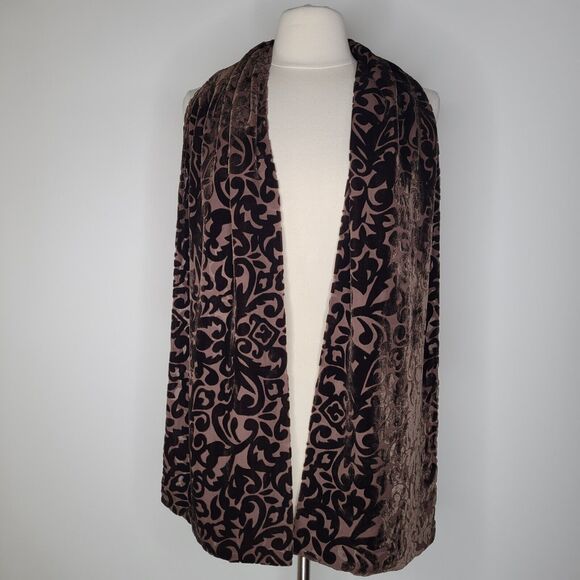 Chocolate Brown Burnout / Flocked Velvet Rectangular Scarf Boho Whimsygoth 68" - Picture 1 of 6
